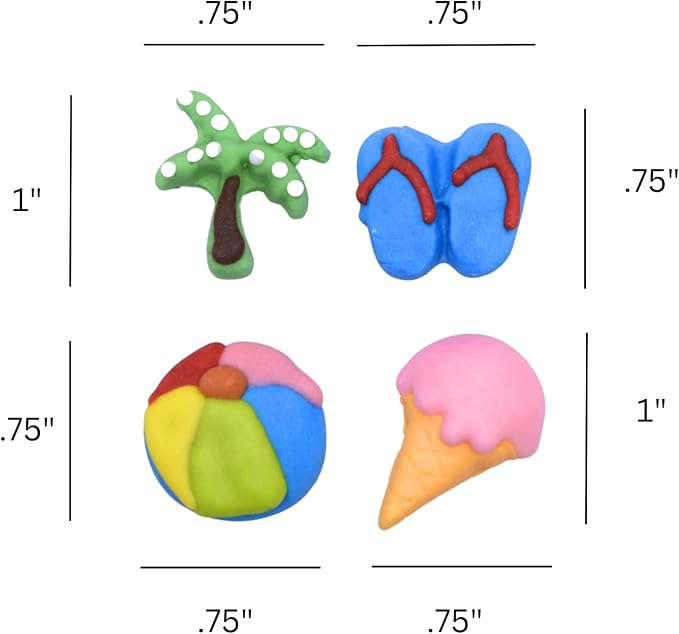 Oasis Supply Edible Beach Cake/Cupcake Toppers – 15 Ct Royal Icing Set with Ice Cream, Palm Trees, Sandals & Beach Balls