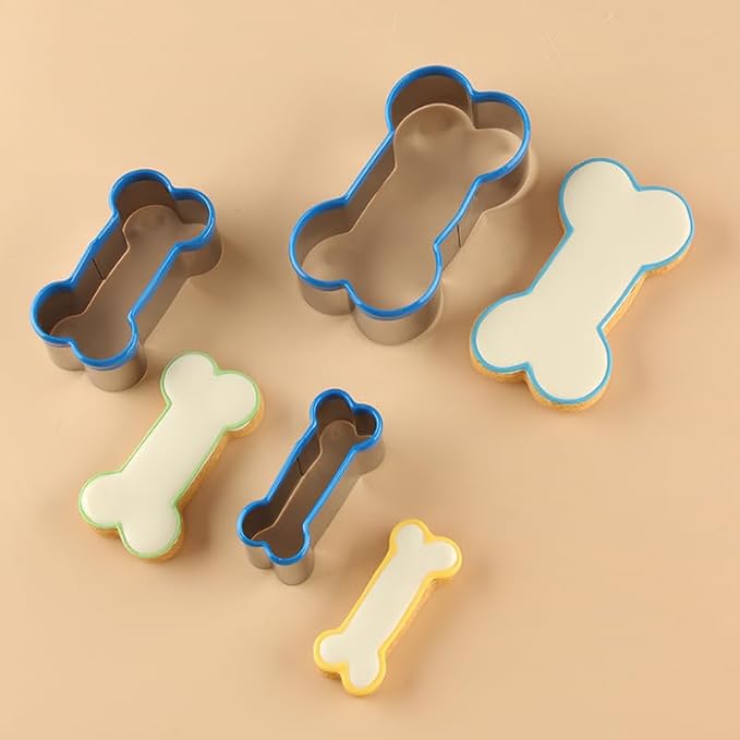 Dog Bone Cookie Cutters Set of 3, Bone Shapes Cookie Cutter, Biscuit Dog Treat Cookie Cutter Set for Homemade (Blue Is Visible & Friendly For Your Pup/Doggy)