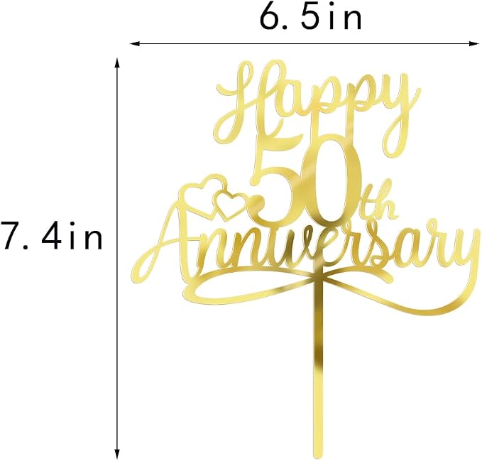 Sleyberoy Acrylic Happy 50th Anniversary Cake Toppers -Wedding Anniversary Party Decorations, 50th Wedding Anniversary, Company Anniversary Party, Birthday Party Decorations (Acrylic 50)