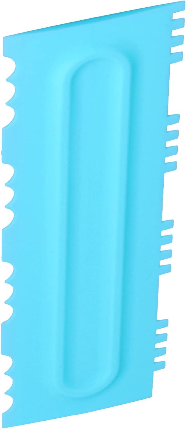 DIY Cream Scraper Combs, Cake Decorating Tool, Fondant Cake Pattern Modeling Kit with 12 Scrapers, Food Plastic Icing Smoother for Home Kitchen Bakery, Blue (Single (randomly issued))