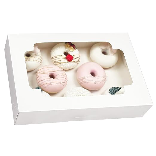 Auto-pop up White Cookie Box with Window 12x8x2.5 inch 32 Packs Two Uses One Second Folding Pastry Biscuit Bakery Box for Packaging