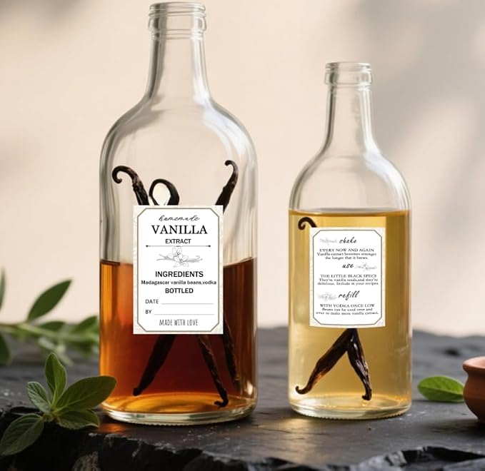 1.5x2.36 Inch Homemade Vanilla Extract Stickers with Instructions Madagascar Vanilla Beans and Vodka Extract Stickers for Handcrafted Herb Bottles,Kitchen Pantry,Jar 100 Pcs