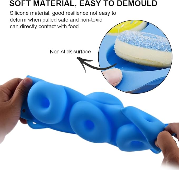 2 Pack Donut Pan Silicone Baking Mold 6-Cavity Donut Mold with Nonstick Coating Soft and Reusable Donut Mould for Cake Bread Chocolate etc（Blue/Green）