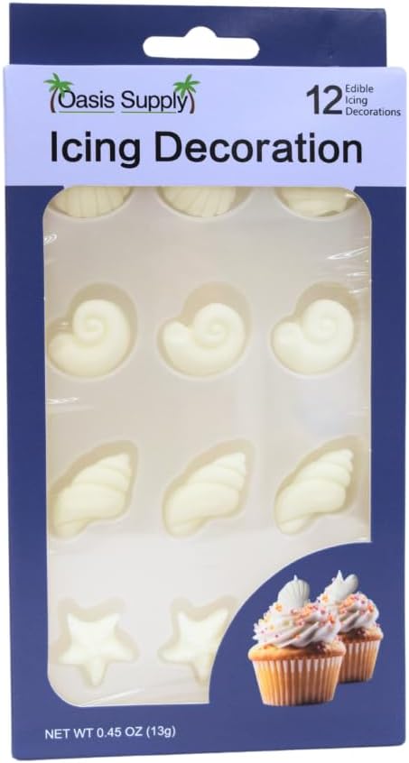 Oasis Supply Seashells and Starfish Sugar Decorations, 48-Count Cake Toppers