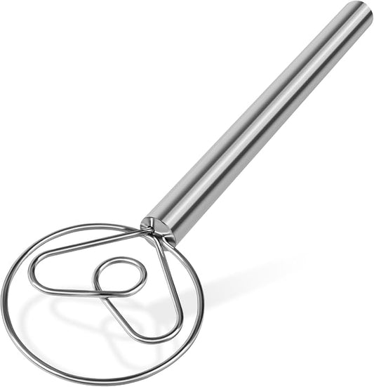 Danish Dough Whisk Stainless Steel Wooden Handle for Sourdough Bread Pizza and Pastry Making