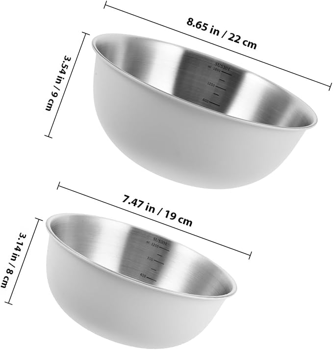 2pcs Stainless Steel Food Prep Mixing Bowls 19cm 22cm Nested Kitchen Bowls for Salad, Dough Kneading, Soup and Baking Food Grade 304 Stainless Steel
