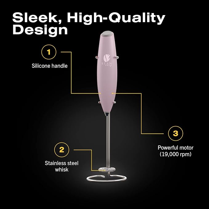 Bean Envy Milk Frother, Coffee Stirrers, Frother Wand, Milk Frother Handheld, Frother with stand, Hand Blender for Coffee, Lattes, Cappuccino, Matcha and Hot Chocolate – Kitchen Gifts - Pink