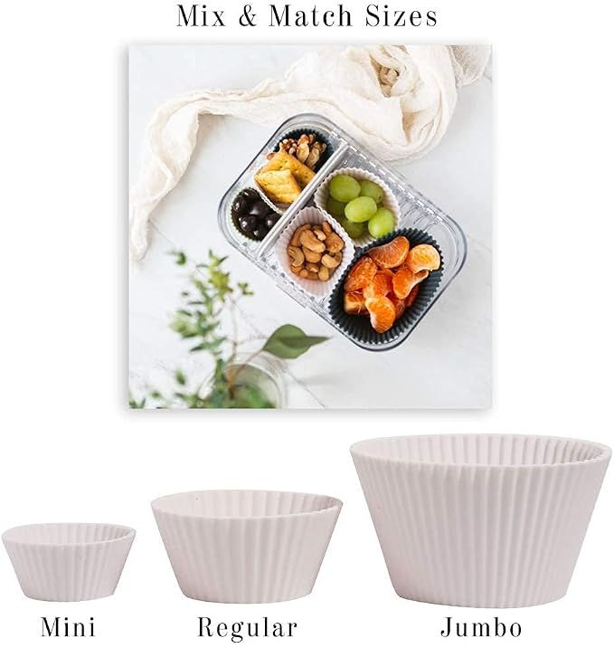 The Silicone Kitchen Reusable Mini Silicone Baking Cup, Non-Toxic, BPA Free, Dishwasher Safe, Mini, 24 Pack, White Blue Green