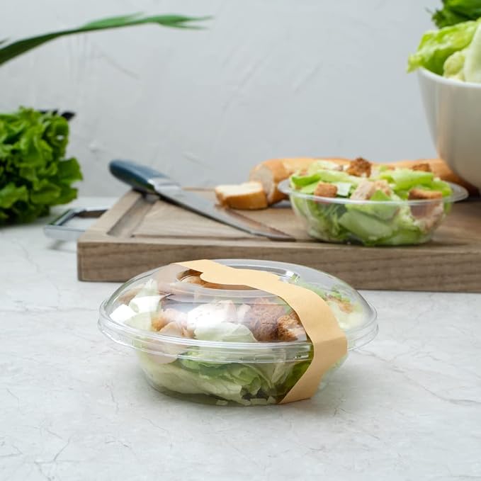 Restaurantware RW Base 12 x 1.5 Inch Packaging Bands 100 Self-Adhering Belly Bands - Disposable Strong Kraft Paper Label Stickers For Packaging Supplies Keeps Take Out Containers Sealed
