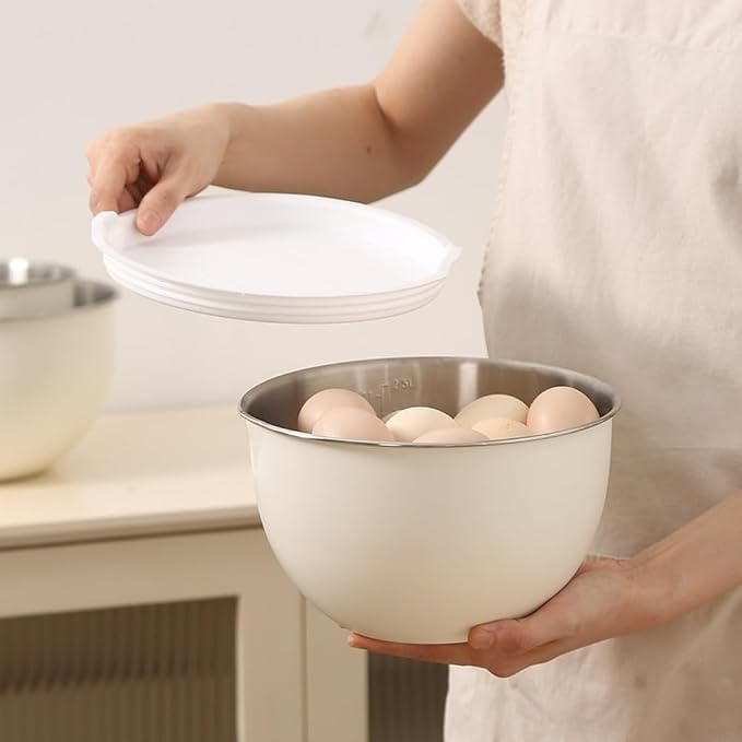 304 Stainless Steel Mixing Bowls with Lids, Nested Metal Bowl Set for Cooking Salad Dough Egg Whisking, Stackable Kitchen Prep Storage Containers(24CM Yellow Lid)