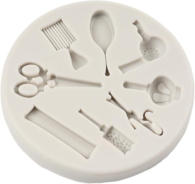 Hairdressing Silicone Mold Hair Cutting Tools Fondant Molds Scissors Comb Mirror Hair Dryer Molds for Cake Decoration Cupcake Topper Candy Chocolate Sugar Craft Polymer Clay Gum Paste