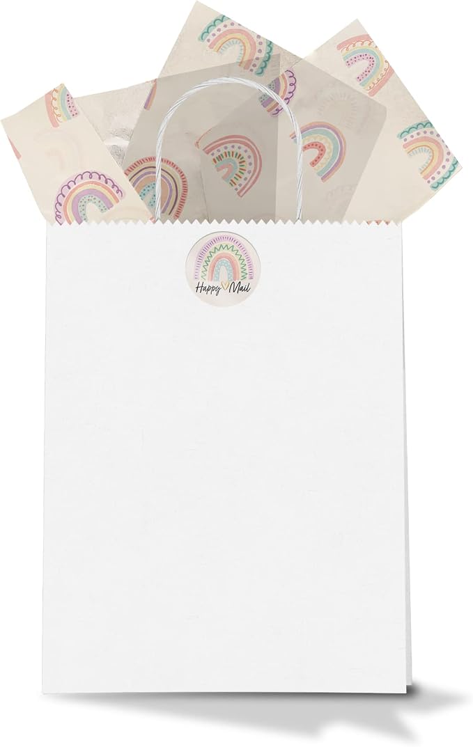 1.5 Inch Round 500 Count Rainbows Happy Mail Perforated Roll Stickers - Thank You Labels for Favors - Packing Thank You Stickers for Small Business Store Owners