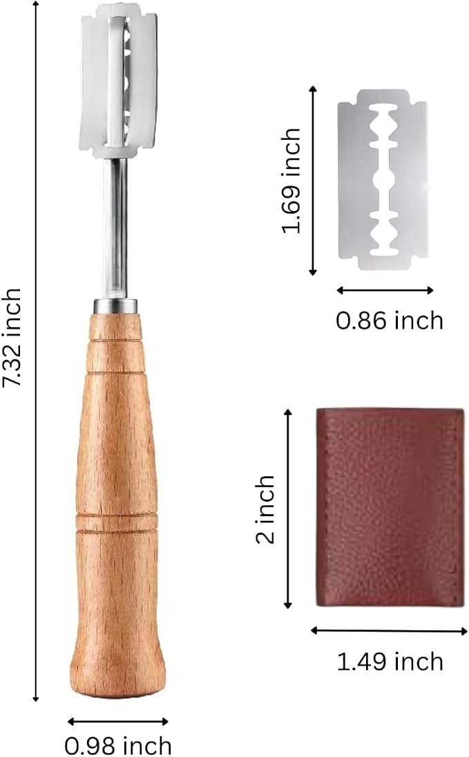 Bread Lame, Stainless Steel Sourdough Scoring Tool, Scoring Knife for Bread Baking Supplies, Bread Scorer with 5 Ultra-Sharp Razor Blades and Wood Handle, 7.32"