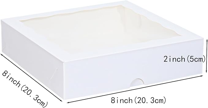 TEMLQPACK 50pcs 8x8x2 Inch White Bakery Boxes with Window - Perfect for Cookies, Chocolate Covered Strawberries, Pretzels, Cakesicles & More