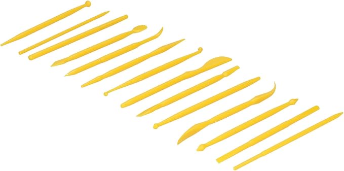 Fydun 14PCS Plastic Clay Modeling Tool Set for Cake Sculpting, Embossing, and Crafting (Yellow)