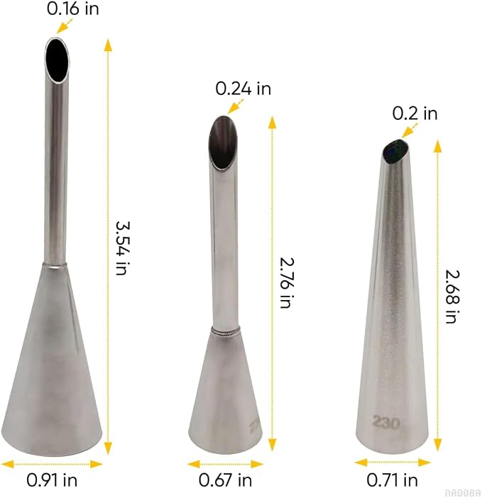3 Pcs Filling Piping Tip Set – Easy-to-Use & Clean Stainless Steel Pastry Filling Tip for Cream Puff, Deviled Egg Piping Tool, Donut & Eclair Decoration – Different Sizes, Lightweight & Durable