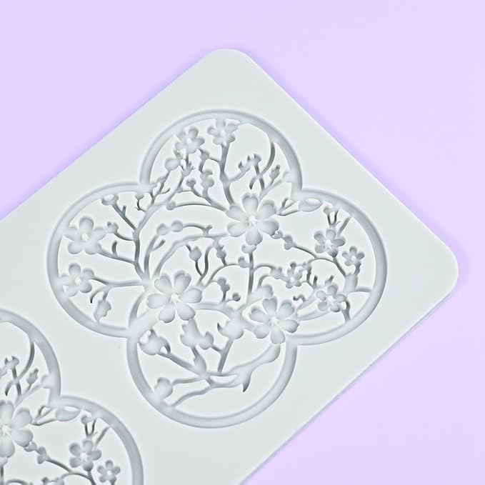 mostsom 3D Plum Blossom Branch Cake Lace Mold Silicone Mould Fondant Mold Chocolate Stencil Cake Decorating Border Bakeware (D_ Plum Blossom)