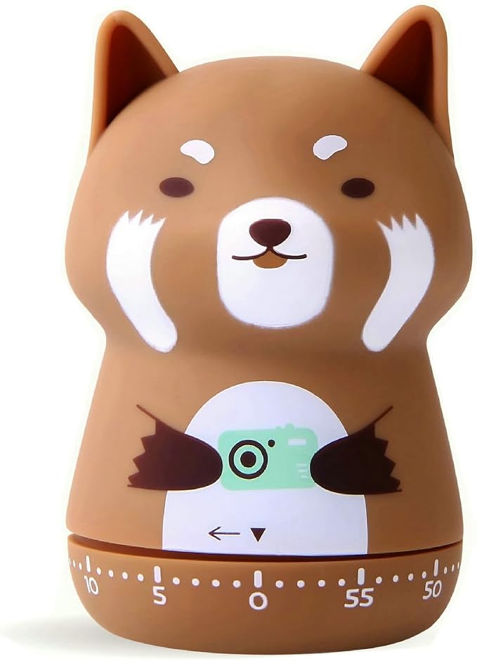 Mechanical Kitchen Timer, Cute Animal Timer for Kids, Wind Up 60 Minutes Manual Countdown Timer for Classroom, Home, Study and Cooking (Brown Lesser Panda)