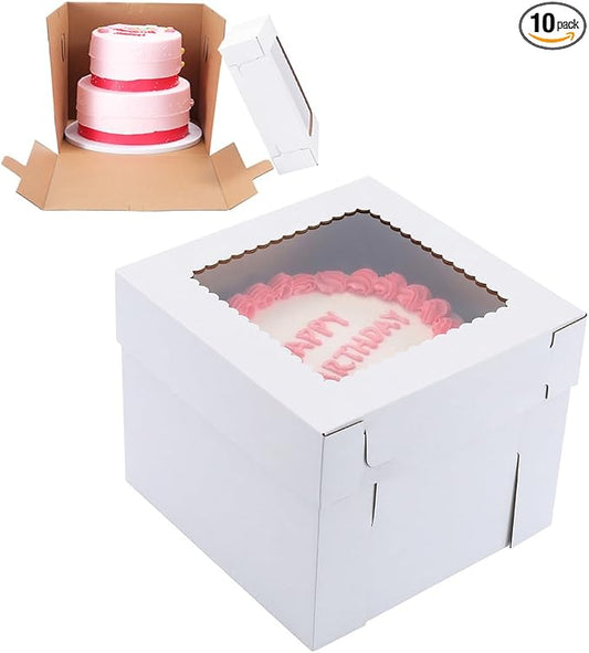 Tall Cake Boxes for Tier Cakes,12x12x10 Inch [10Pack ] Thick Sturdy Bakery Box with Window,White Cake Carrier, Disposable Cake Containers,Birthday Cake Boxes