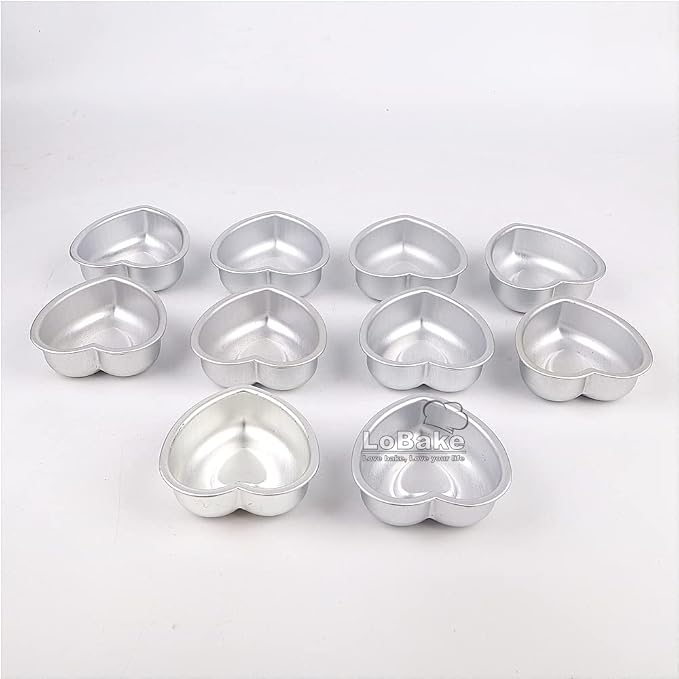 LoBake 10pcs 7.5cm mini heart anodising aluminium alloy metal tart mold pudding mold pan tin loaf mould cake molds for oven baking C31