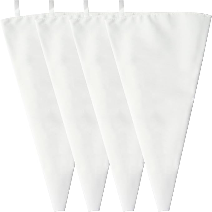 Klmnop 4 Pack Reusable Piping Bags, 24 Inch Large Cloth Cake Decorating Bags Pastry Bags, Hangable Frosting Piping Bags for Cakes Cookies(White)