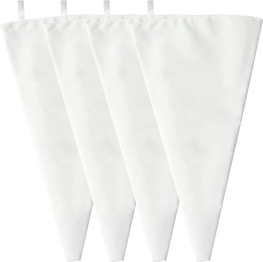 Klmnop 4 Pack Reusable Piping Bags, 24 Inch Large Cloth Cake Decorating Bags Pastry Bags, Hangable Frosting Piping Bags for Cakes Cookies(White)