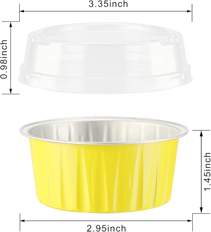 EUSOAR Disposable Ramekins with Lids, 50pcs 5oz Aluminum Foil Baking Cups Foil Creme Brulee Pans Muffin Liners, Oven Safe Dessert Containers Cupcake Holders Pans Yellow