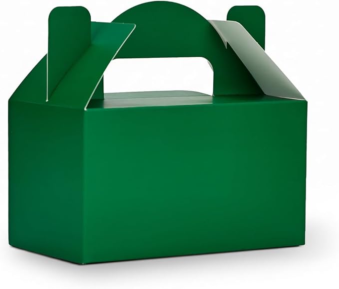 Aosric Small Green Gable Boxes 3.5 x 3.5 x 6.3 In, 30 Pack | Premium Cardstock Party Favor Boxes with Handles for Christmas, St. Patrick's Day, Treats, Bakery, Cookies & Gift Packaging