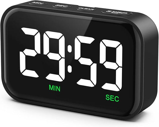 Digital Kitchen Timer, Digital Timer with Large LED Display, Magnetic Classroom Timer with Count Up Countdown, 3 Volume Levels for Cooking/Office/Kids/Work/Study, Black (Battery Included)