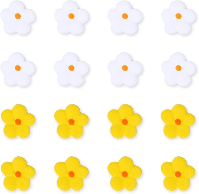 Edible Flowers for Cakes: 16 yellow and white sugar flowers for cake decorating, ready to use for cupcakes, brownies, pastries, and candies. The size is about 0.87 inches wide