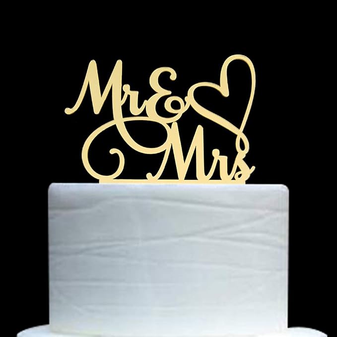 Mr and Mrs Cake Topper, Bride and Groom Sign Wedding/Engagement Cake Toppers Decoration, Mirror Gold Acrylic