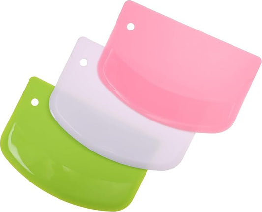 Patty Both Dough Scraper Bowl Scraper Flexible Multipurpose Pastry Scraper Plastic Dough Cutter for Bread Cake Dough Fondant Icing (Pink, Green,White)