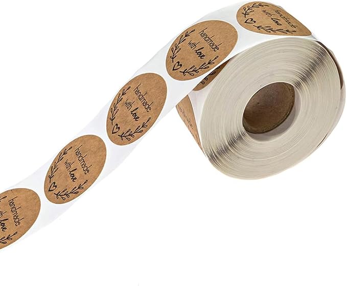 1.5 Inch Handmade with Love Stickers,500Pcs Thank You with Love Heart Sticker Baked Stickers Paper Lables Tags for Baking Packaging,Homemade Gift,Envelope Seals,Party Gift Wrap Bag (Brown03)