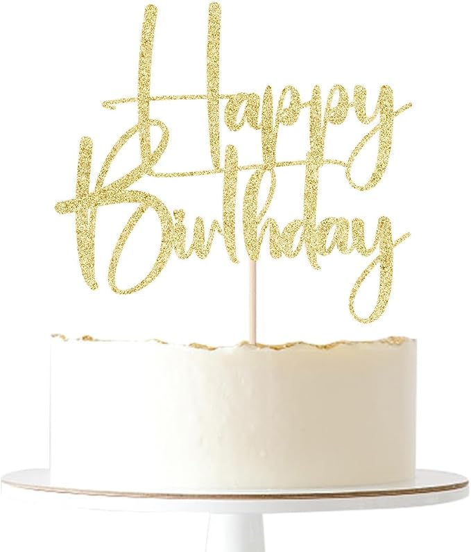 Gold Glitter Happy Birthday Cake Topper, Gold Glitter Happy Birthday Cake Bunting Deco, Baby Gender Reveal Party/Anniversary Party Decoration Supplies (Paper)