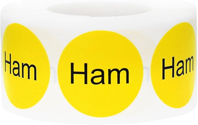 Yellow with Black Ham Circle Dot Adhesive Stickers, 1 Inch Round Labels, 500 Total Stickers