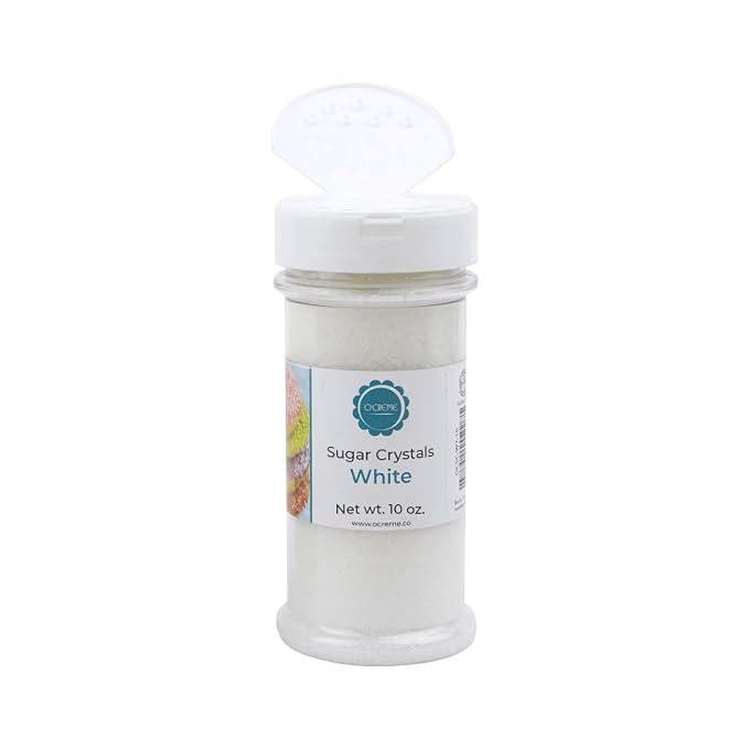 O’Creme Sugar Crystals - Coarse Sugar for Cookie Decorating - Eye-Catching Sugar Crystals – Coarse Sugar for Unique Cake Toppings, Cupcakes and Cookies – Ideal Decoration Solution - 10 Ounce White