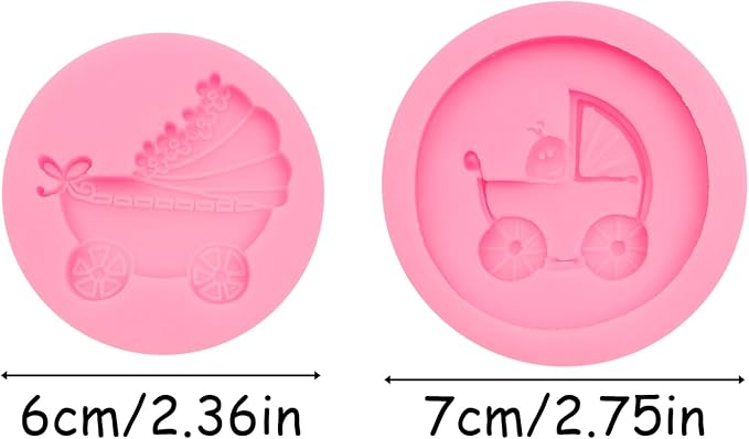 Baby Carriage Silicone Molds 2 Pcs, Baby Showers Fondant Mold for Chocolate Cake Decoration Candy Cupcake Topper Cake Polymer Clay Crafts Epoxy Resin