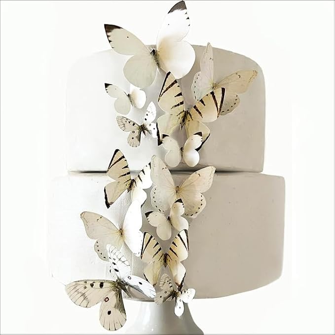 Sugar Robot Inc. Edible Butterflies Assorted Size Premium Crafted Made in the USA - Cake and Cupcake Toppers, Decoration (White)