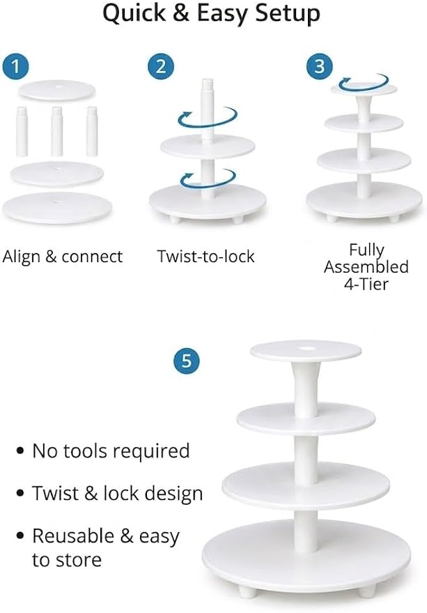 Oasis Supply 4-Tier Cake Stand – White Plastic Tiered Dessert Display Stand, Cupcake Stand for Cakes, Cupcakes, Weddings, Parties & Dessert Table Decorations