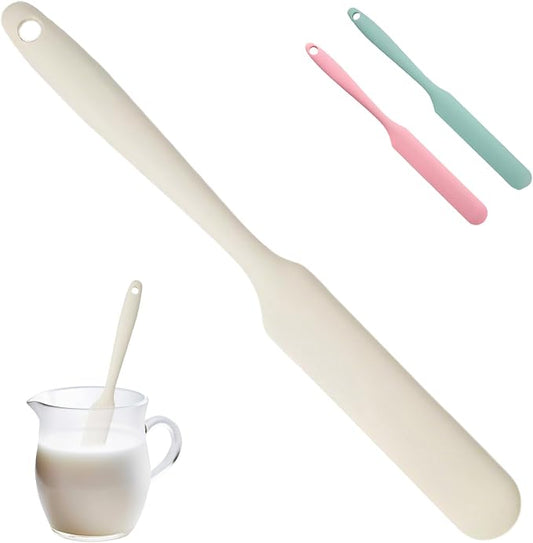 Silicone Jar Spatula,Non-Stick Heat Resistant Kitchen Thin Spatula,Sourdough Stirring Stick,Jam Spreader for Peanut Butter,Cake Cream Butter Spatulas for Scraping Icing Bread Cream (White)