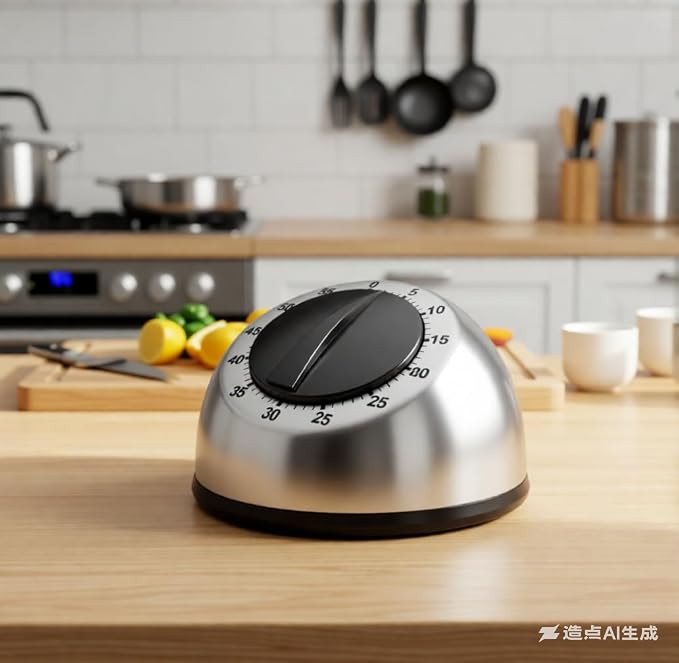 Chef Cooking Magnetic Timer - Battery Free - Loud Alarm Clock, Mechanical Desktop Manual Timer - Magnetic Clock Mechanical, Countdown Reminder - Stainless Steel
