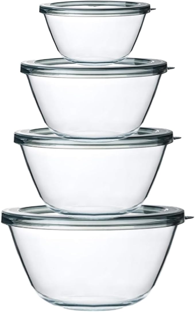 M MCIRCO Glass Mixing Bowls with Lids, 4 Packs Glass Bowl Set, Nesting Bowls for Meal Prep, Food Storage, Bowls For Cooking, Baking, BPA-Free, 0.8/1.7/1.6/2.9/4.8 Qt