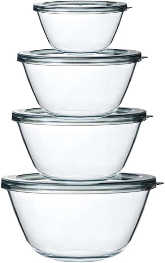M MCIRCO Glass Mixing Bowls with Lids, 4 Packs Glass Bowl Set, Nesting Bowls for Meal Prep, Food Storage, Bowls For Cooking, Baking, BPA-Free, 0.8/1.7/1.6/2.9/4.8 Qt