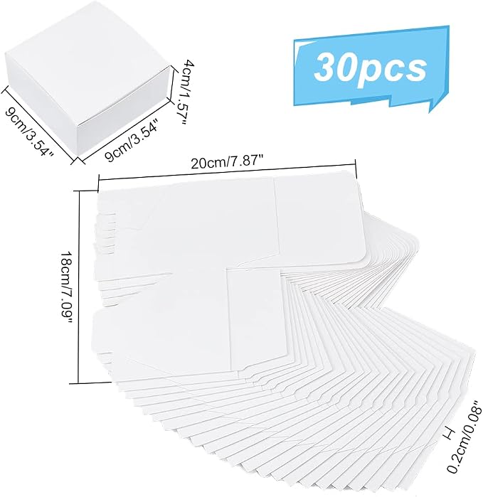 PH PandaHall 30pcs White Gift Box Wedding Paper Box 3.5x3.5x1.5 Inch Small Kraft Packing Cardboard Boxes Favor Treat Boxes Foldable Gift Jewelry Storage Case for Candy Soap Tea Light Birthday
