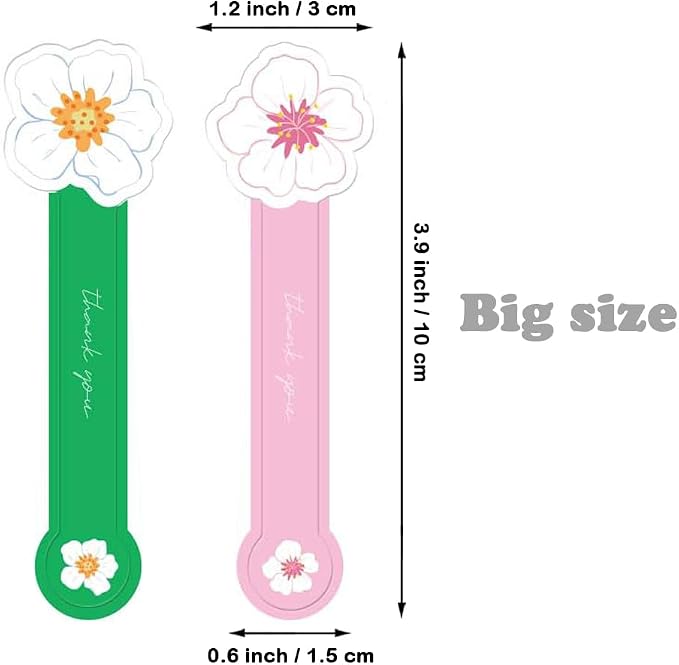 Cute Flower Shaped Thank You Stickers 300 Pcs Long Pink and Green Sealing Stickers Handmade Food Bakery Sticker Tamper-Proof Self-Adhesive Baking Labels