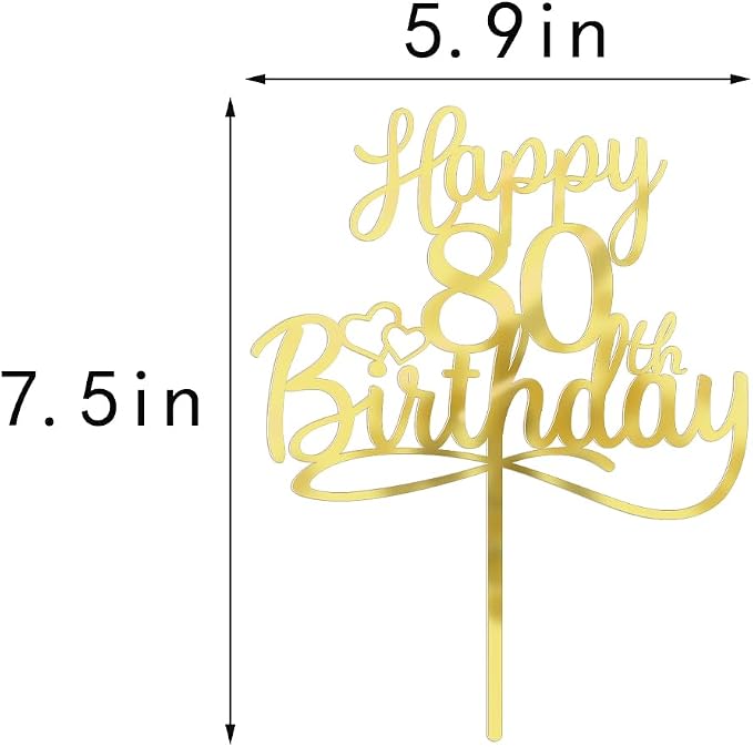 Sleyberoy Acrylic Happy 80th Birthday Cake Topper- Hello 80,Cheers to 80 Years,80th Anniversary/Birthday Party、 men and women Happy eighty Birthday Selected cake decoration (80th)