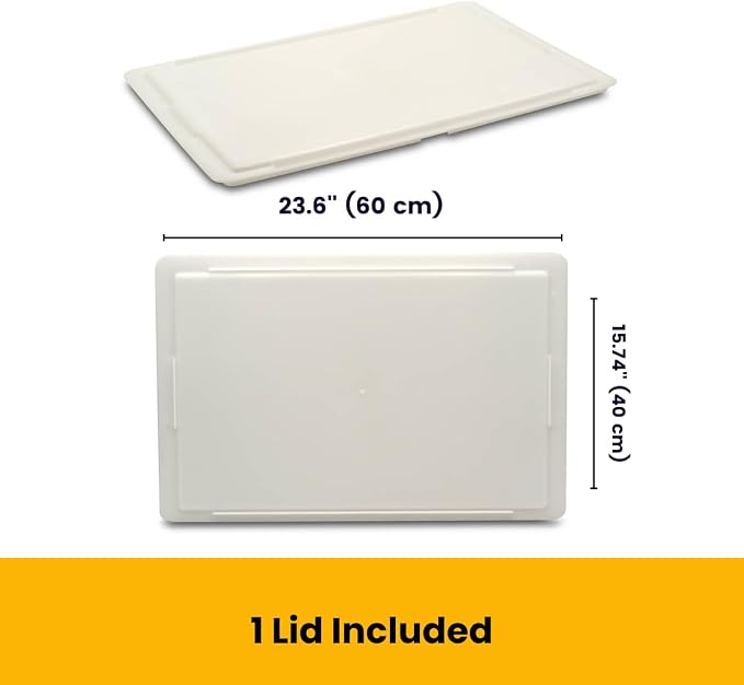 L'Oro Del Sud Commercial Dough Proofing Box Tray with Lid, White, 2 Trays | 23.6" x 15.74" x 2.75" Stackable Dough Tray for Pizza Dough Proofing, Impact and Temperature Bin Resistant, Product of Italy