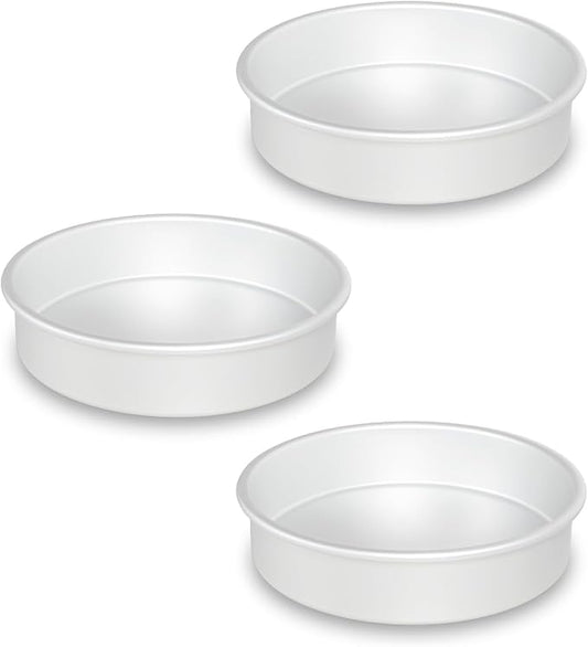 8 x 2 Inch Round Cake Pans Set of 3, Aluminum Round Cake Tin, Baking Cake Pan for Wedding, Party, Family Occasions, Chocolate, Bread. (Round, 8×2 Round Cake Pan, Set of 3)
