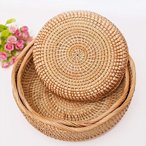 YANGQIHOME Rattan Bread Basket, Round Fruit Baskets, Wicker Storage Bowls, Natural Woven Serving Basket Bowls, Decorative Baskets for Kitchen Counter Organizing