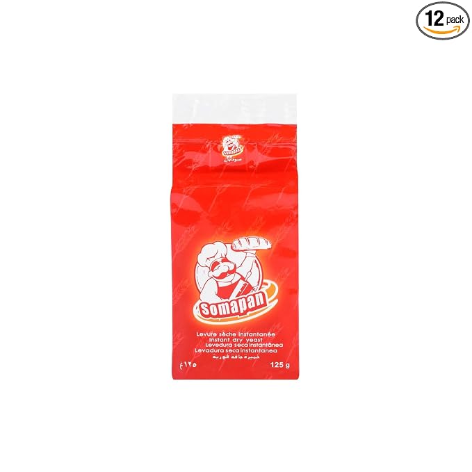 SomaPan Instant Dry Yeast 125 G (Pack Of 12 ) [Home Retail Size] Fast Acting Self Rising Yeast for Baking Bread, Cake, Pizza Dough Crust | Kosher & Halal | Quick Rapid Rise Leavening Agent for Pastries (12)
